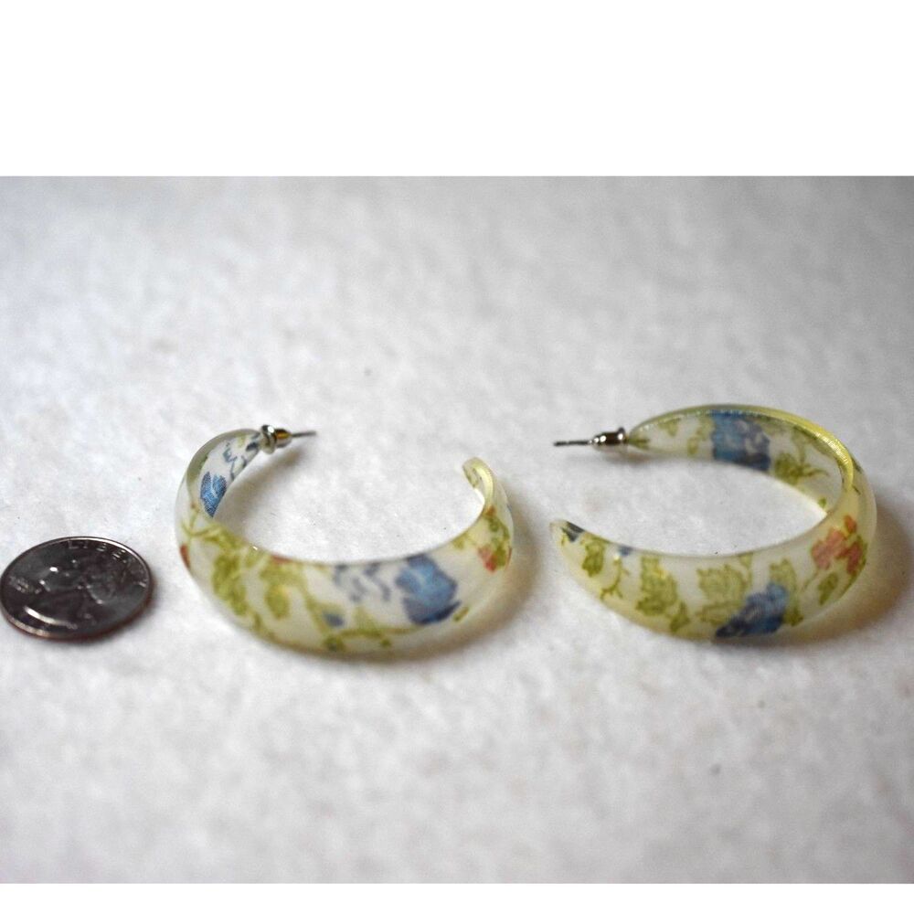 Boho Cottagecore Chic Large 2" Floral Acrylic Hoop Post/Stud Statement Earrings